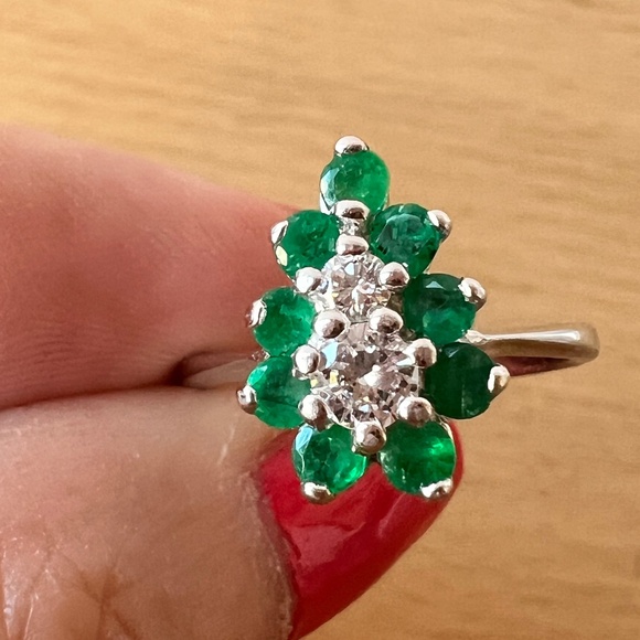 VINTAGE 14K DESIGNER PEAR EMERALD DIAMOND RING ENGAGEMENT PROMISE ANNIVERSARY - Picture 6 of 16